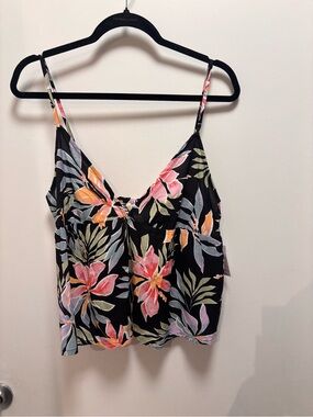 Billabong Black Floral V‑Neck Spaghetti Strap Cami